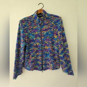 Louise Positano Women’s Open Knit Zip Up Cardigan Blazer Sweater Italy Large Art